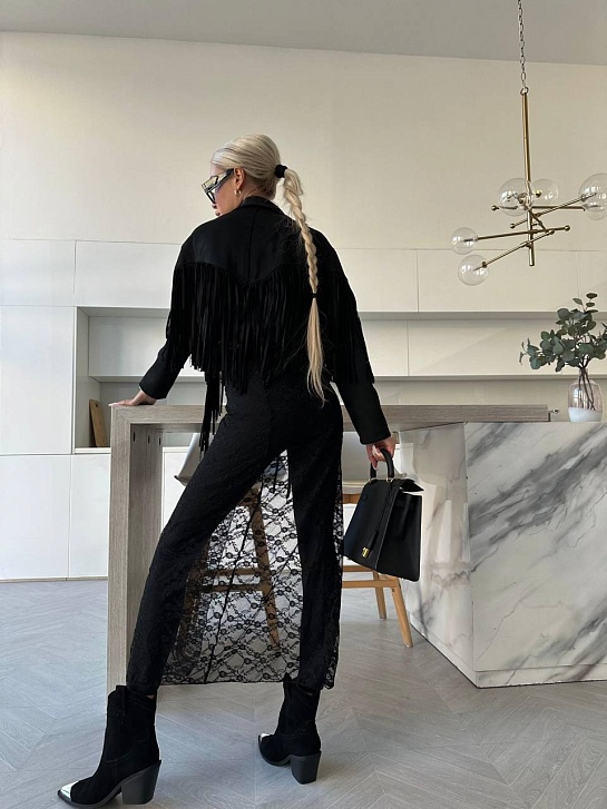 Женская замшевая косуха с бахромой Yves Saint Laurent