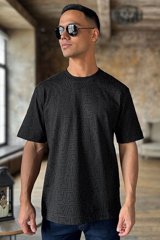 Чёрная оверсайз футболка Fendi distorted monogram pattern