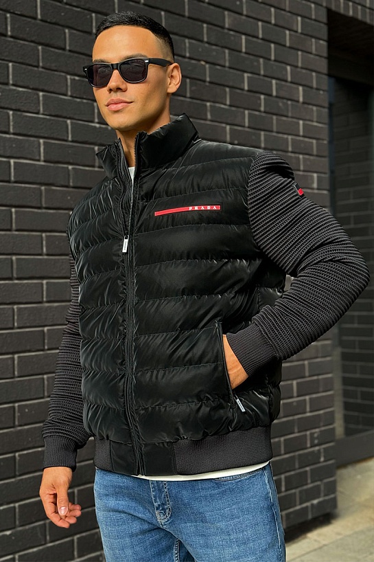 Куртка с вязанными рукавами Prada Linea Rossa - Black