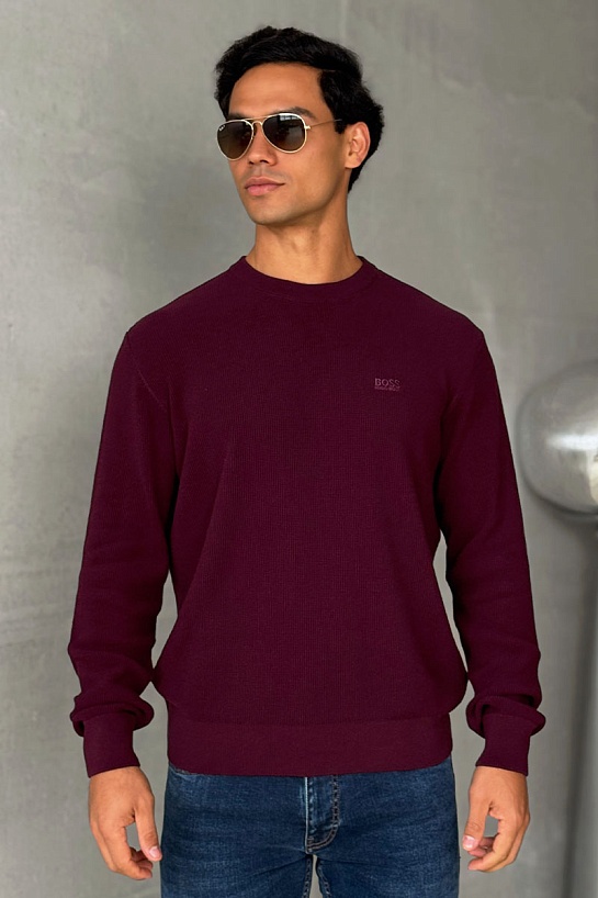 Мужской джемпер бордового цвета Hugo Boss logo-embroidered