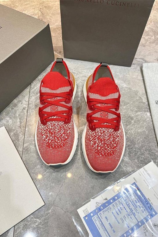 Текстильные кроссовки Brunello Cucinelli красного цвета