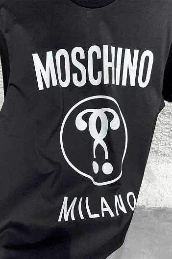 Чёрная оверсайз футболка Moschino Double Question Mark Logo   