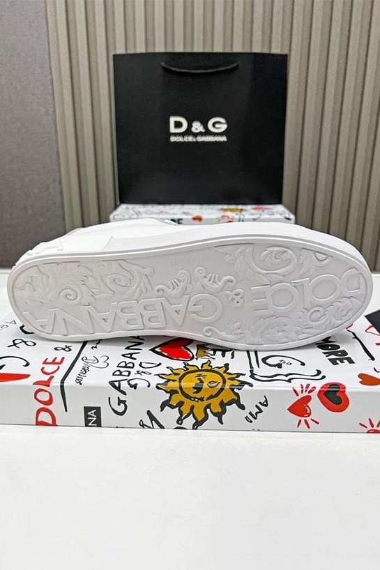 Кожаные кроссовки белого цвета Dolce & Gabbana Portofino