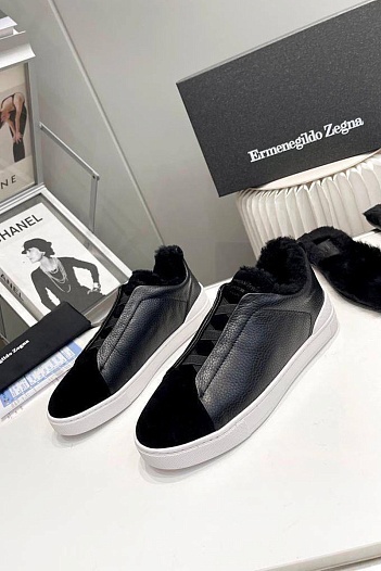 Кроссовки с мехом Ermenegildo Zegna Triple Stitch low-top - Black   
