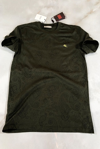 Тёмно-зелёная мужская футболка Etro embroidered-logo   