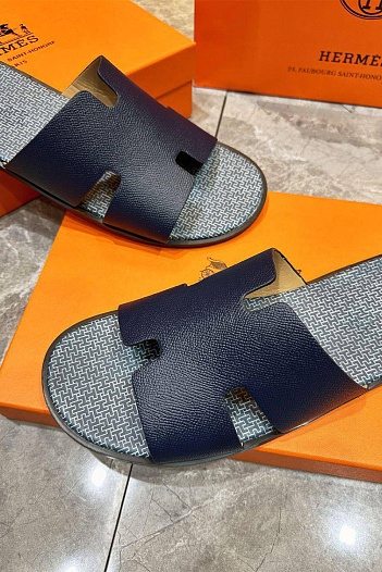 Кожаные шлёпанцы Hermes Izmir - Navy   