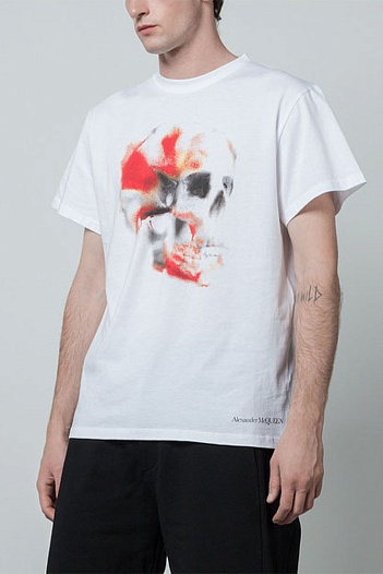 Футболка белого цвета Alexander McQueen Obscured Skull   