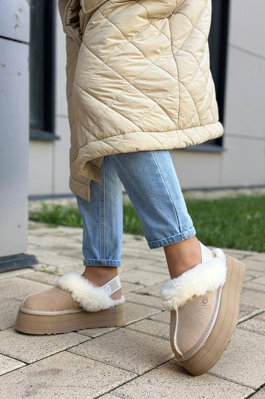 Замшевые женские слиперы с мехом UGG Funkette Platform