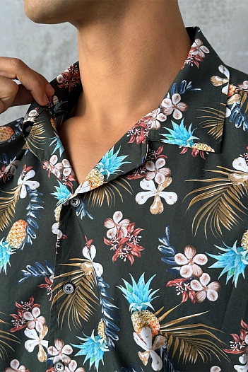 Мужская зелёная рубашка Dolce & Gabbana floral-print   