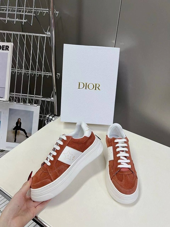 Женские комбинированные кроссовки  Dior Stars - Brown