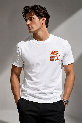 Мужская белая футболка Etro Pegasus logo   