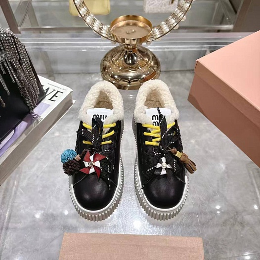 Женские кожаные кроссовки с мехом MIU MIU premium   