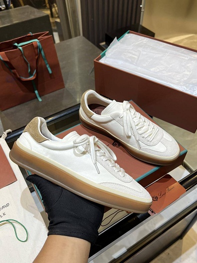 Женские замшевые кроссовки Loro Piana Premium - White   
