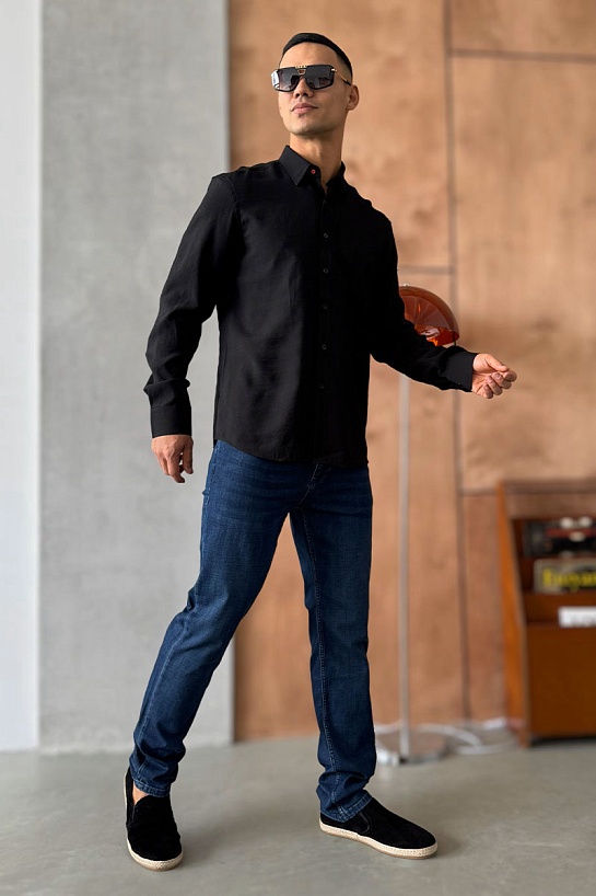 Мужская рубашка Hermes H embroidered - Black