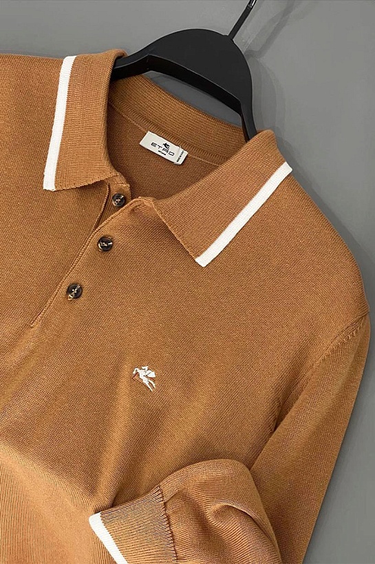 Поло с длинным рукавом Etro Pegaso logo - Brown