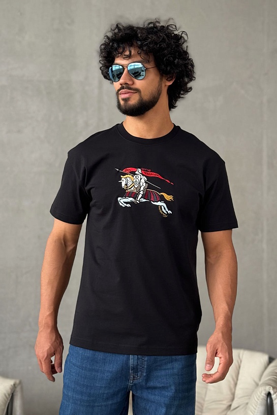Мужская чёрная футболка Burberry Equestrian Knight