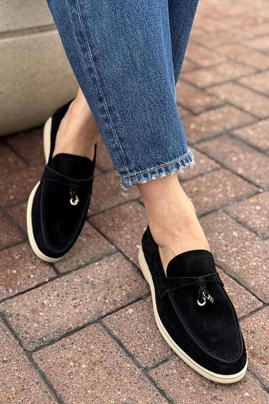 Женские замшевые лоферы Loro Piana Open Walk - Black