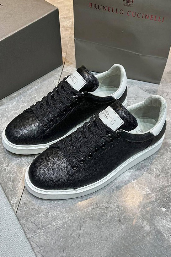 Мужские кроссовки Brunello Cucinelli grain leather - Black