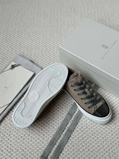 Женские кроссовки с мехом Brunello Cucinelli Premium - Brown   