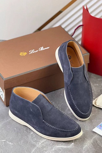 Замшевые лоферы с меховой стелькой Loro Piana Open Walk - Navy   