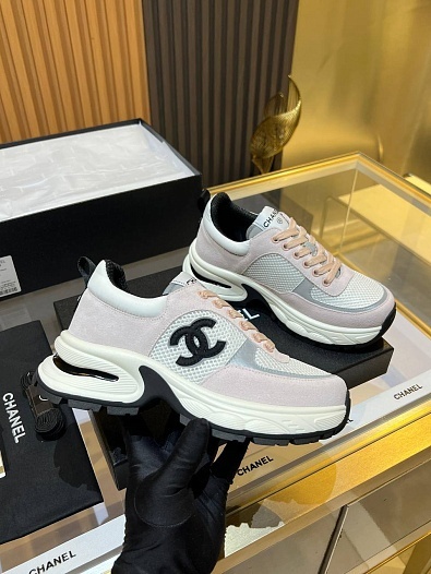Женские кожаные кроссовки Chanel Premium - Pink / White   