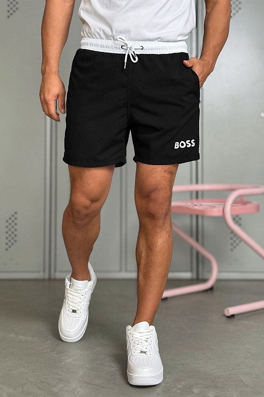 Мужские чёрные шорты Hugo Boss logo-print