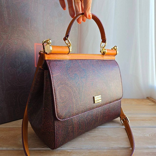 Кожаная сумка Etro с узором пейсли 25x20 см   