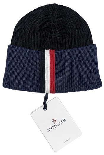 Мужская брендовая шапка Moncler- Black / Navy   