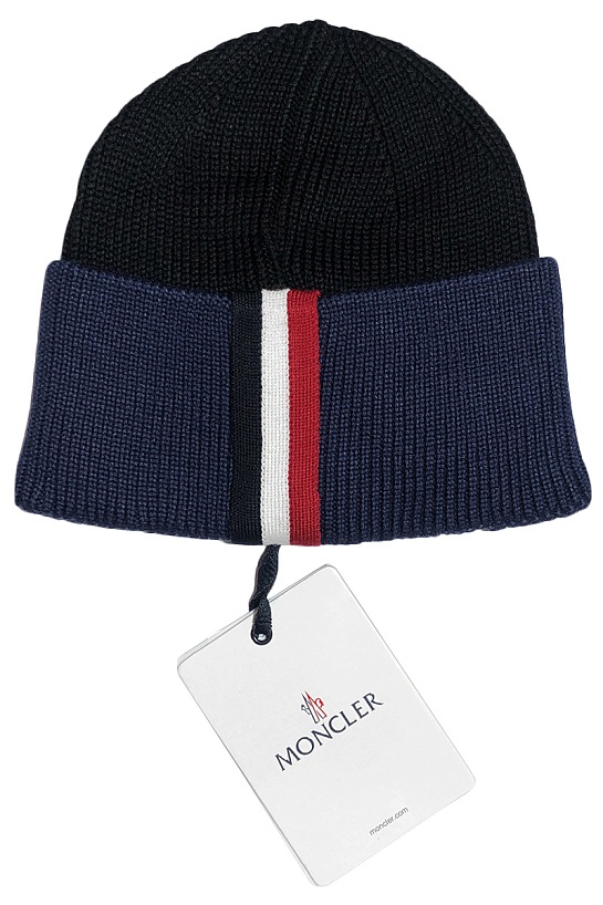 Мужская брендовая шапка Moncler- Black / Navy