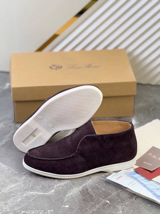 Замшевые лоферы с меховой стелькой Loro Piana Open Walk - Brown