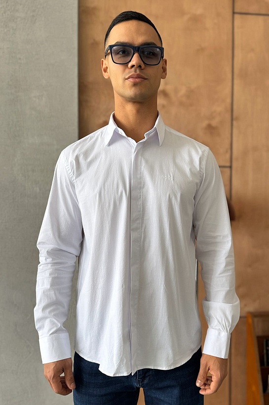 Мужская белая рубашка Hugo Boss logo-embroidered