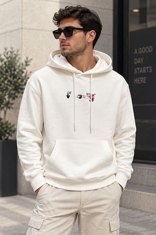 Белое оверсайз худи Off-White Acrylic Arrow