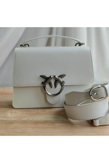 Кожаная сумка Love 25x18 см - White / Silver   