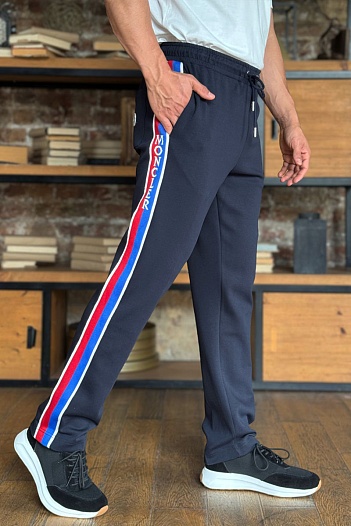 Тёмно-синие спортивные штаны Moncler striped logo   