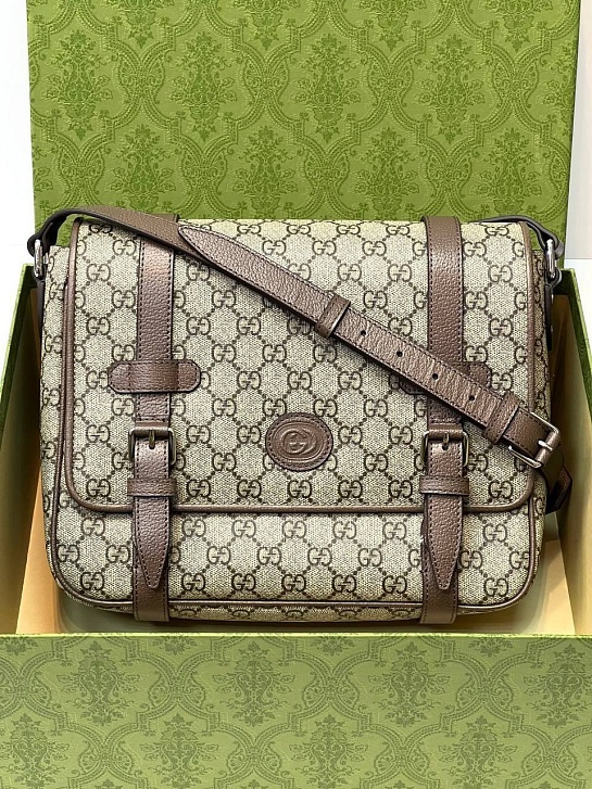 Кожаная сумка-мессенджер Gucci GG Premium 28x20x8 см - Beige