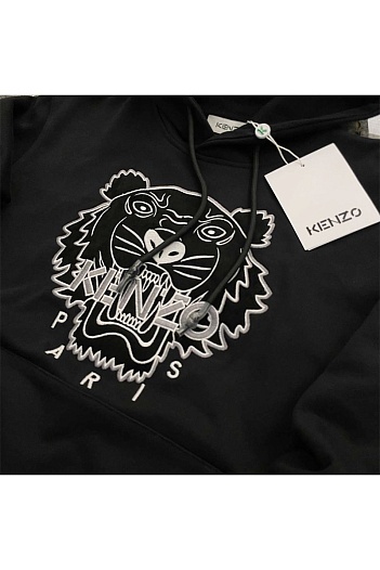 Худи чёрного цвета Kenzo Tiger logo-embroidered   