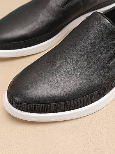 Мужские кожаные слипоны Prada Saint Tropez - Black / White   