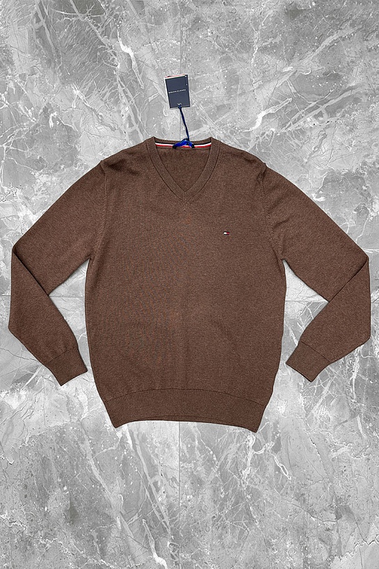 Мужской джемпер Tommy Hilfiger logo-embroidered - Brown