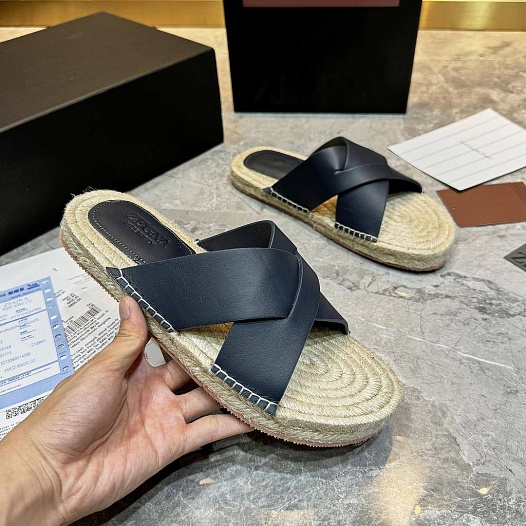 Мужские шлёпанцы Ermenegildo Zegna leather - Navy   