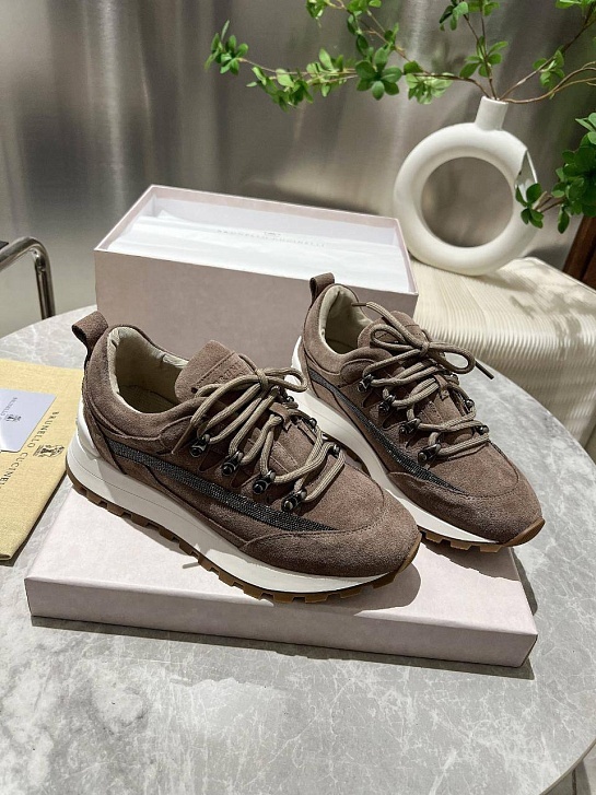 Женские замшевые кроссовки Brunello Cucinelli Monili Premium - Brown