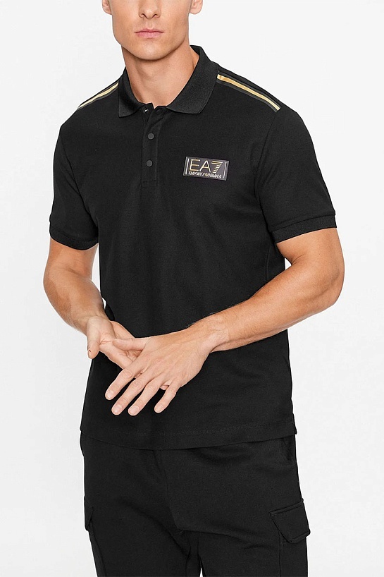 Мужское чёрное поло Emporio Armani 7 logo-badge