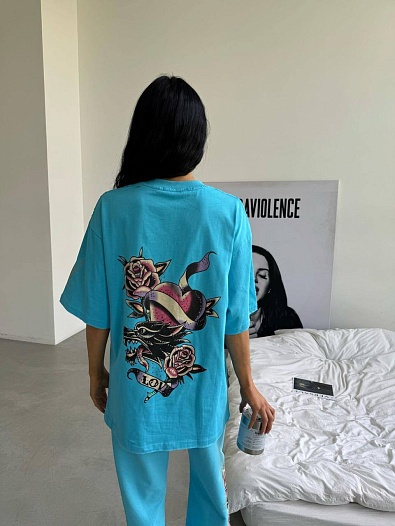 Женская голубая оверсайз футболка Balenciaga   