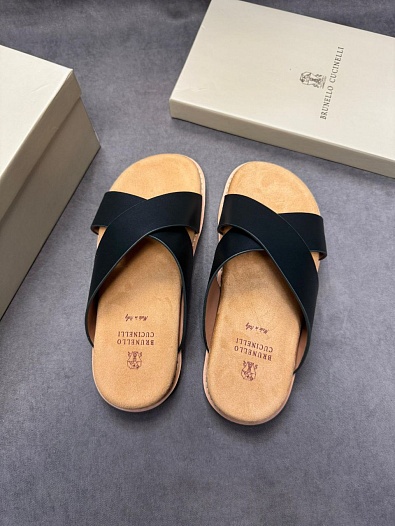 Кожаные шлёпанцы Brunello Cucinelli Crossover - Navy   