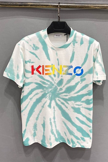 Мужская белая футболка Kenzo Logo Tie-Dye   