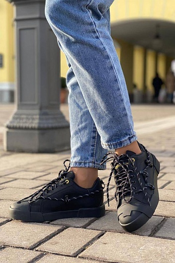 Женские кожаные кроссовки Dolce & Gabbana чёрного цвета   