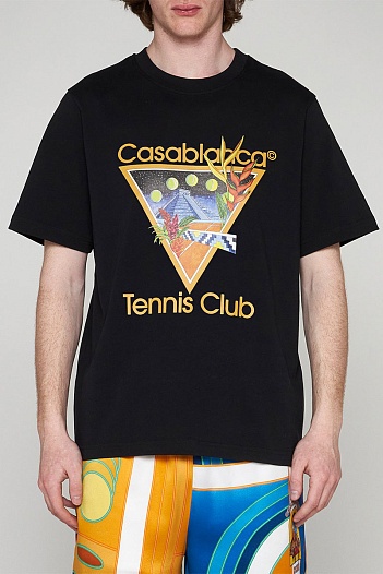 Мужская чёрная футболка Casablanca tennis club   