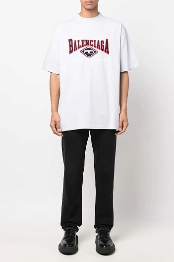 Белая оверсайз футболка Balenciaga Logo-Embroidered   