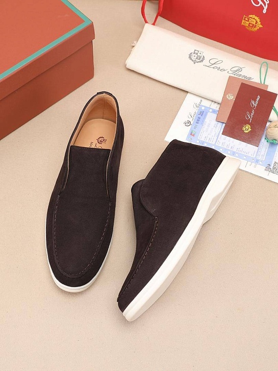 Замшевые лоферы с меховой стелькой Loro Piana Open Walk - Brown