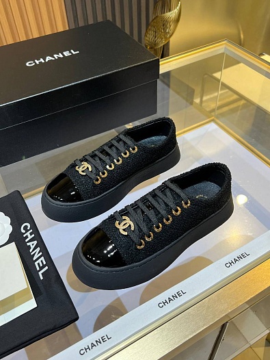 Женские комбинированные кроссовки Chanel Premium - Black   