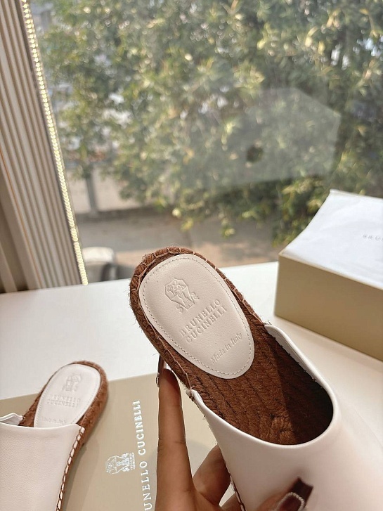 Женские кожаные шлёпанцы Brunello Cucinelli Premium - White